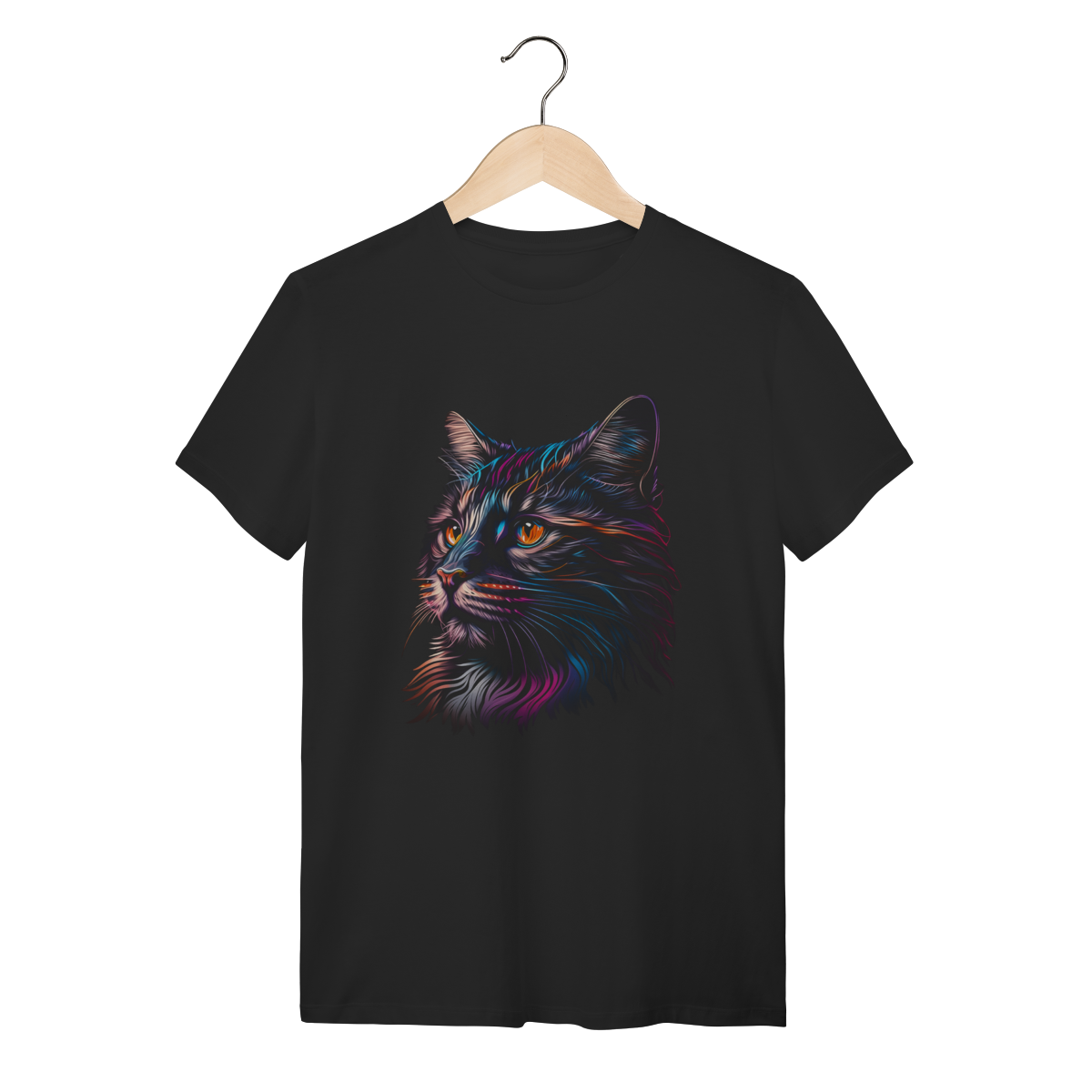 Camiseta Gato Estampa Colorida Neon Art Algodão Unissex