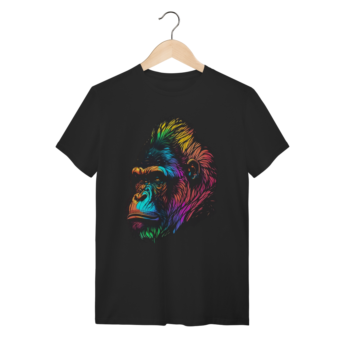 Camiseta Gorila Colorido Pop Art Algodão Estampa Lateral