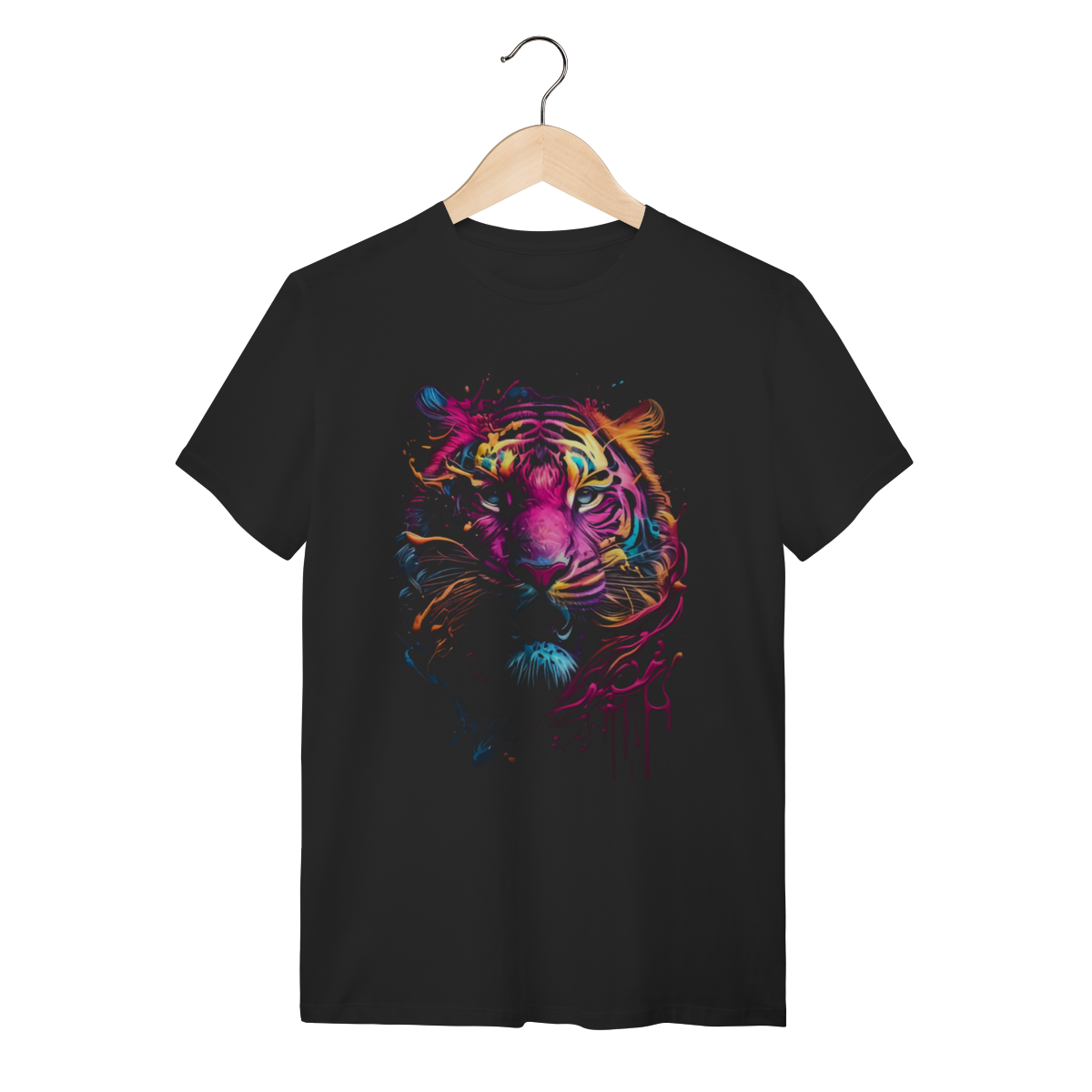 Camiseta Tigre Splash Art Colorida Algodão Premium Casual