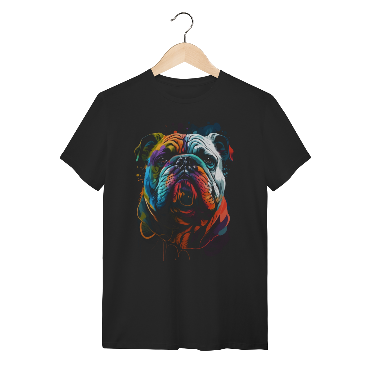 Camiseta Bulldog Inglês Pop Art Colorida Algodão Gola Redonda