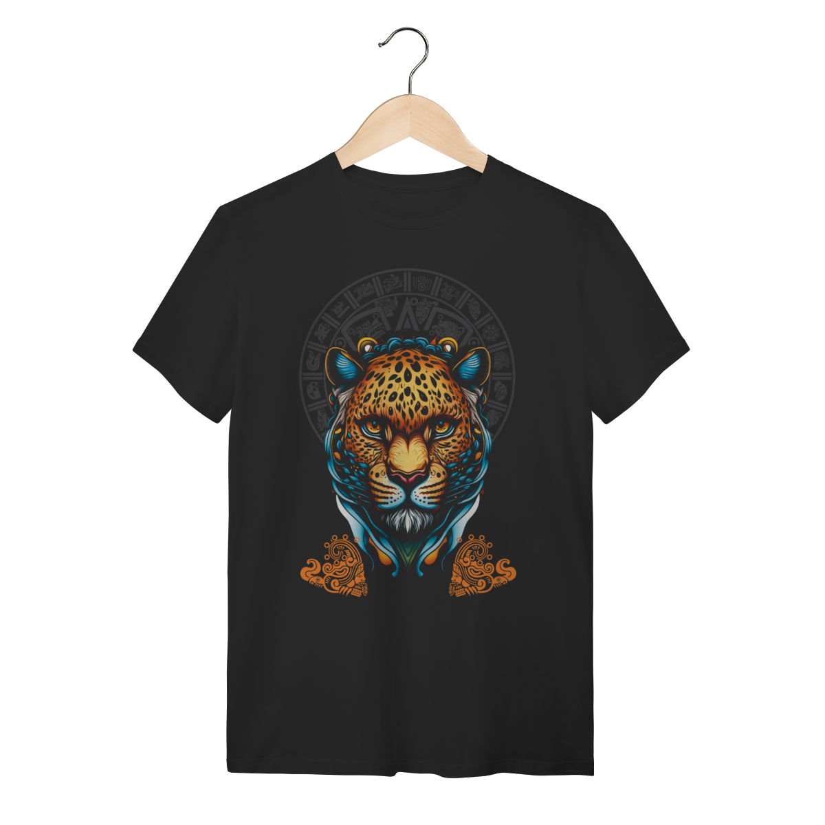 Camiseta Onça Pintada Calendário Asteca Estampa Tribal Algodão
