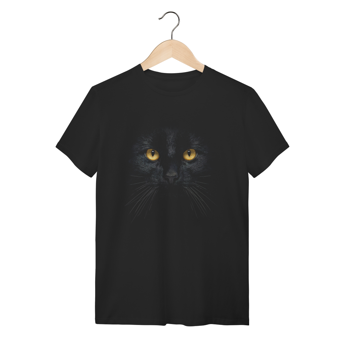 Camiseta Preta Olhar de Gato Minimalista - Algodão Confort