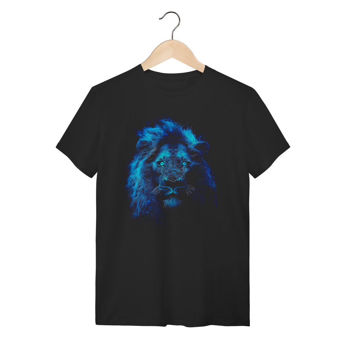 Camiseta Leão de Neon Azul - Estampa Mística de Algodão