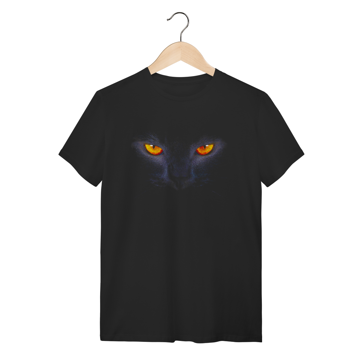 Camiseta Preta Olhar de Gato Amarelo - 100% Algodão Unissex