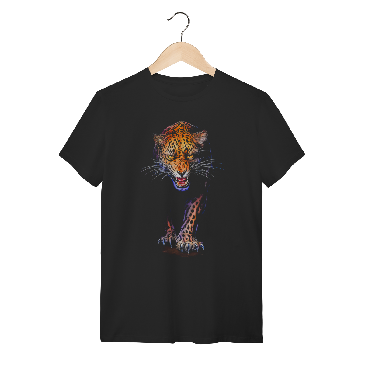 Camiseta Onça Pintada Estilo Realista - Algodão Premium Preta