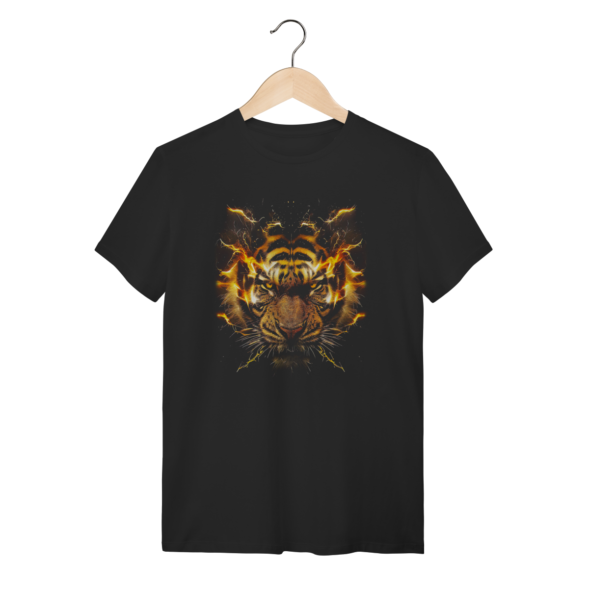 Camiseta Tigre em Chamas - Estampa Artística Neon