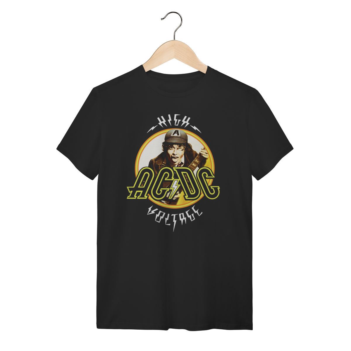 Camiseta AC/DC High Voltage Angus Young Rock Preta Algodão