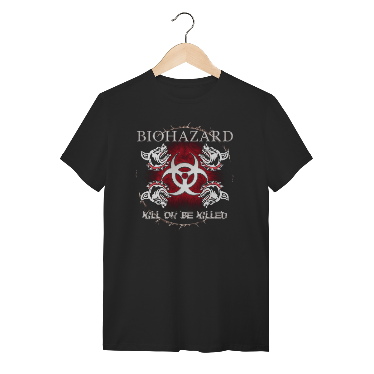 Camiseta Biohazard Kill or Be Killed Hardcore Preta Algodão