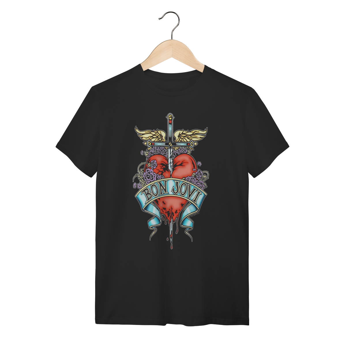 Camiseta Bon Jovi Rock Band Preta 100% Algodão 