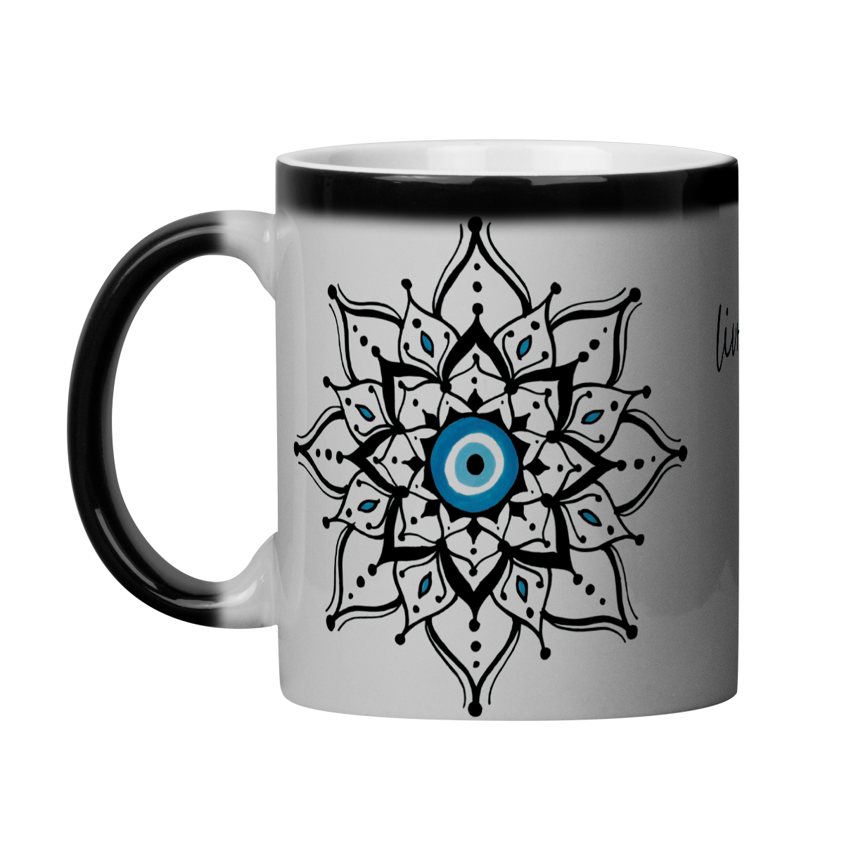 Caneca Mágica Mandala Olho Grego – Escudo da Intuição – Livrai-me do mau olhado, mal amado e do bem disfarçado