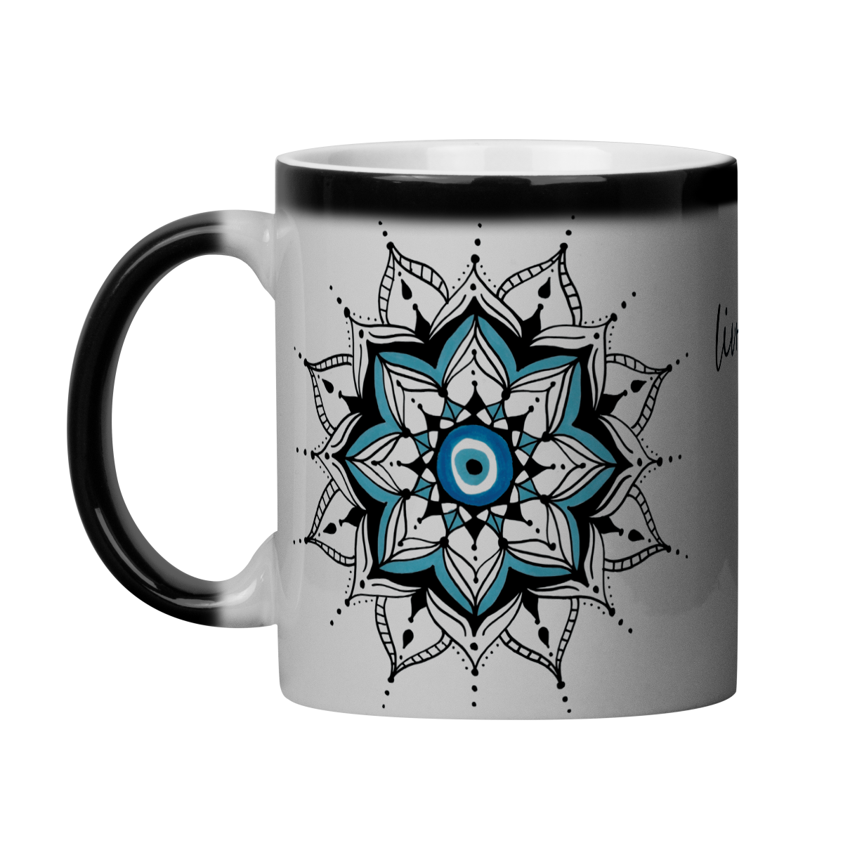 Caneca Mágica Mandala Olho Grego – Guardião Azul – Livrai-me do mau olhado, mal amado e do bem disfarçado