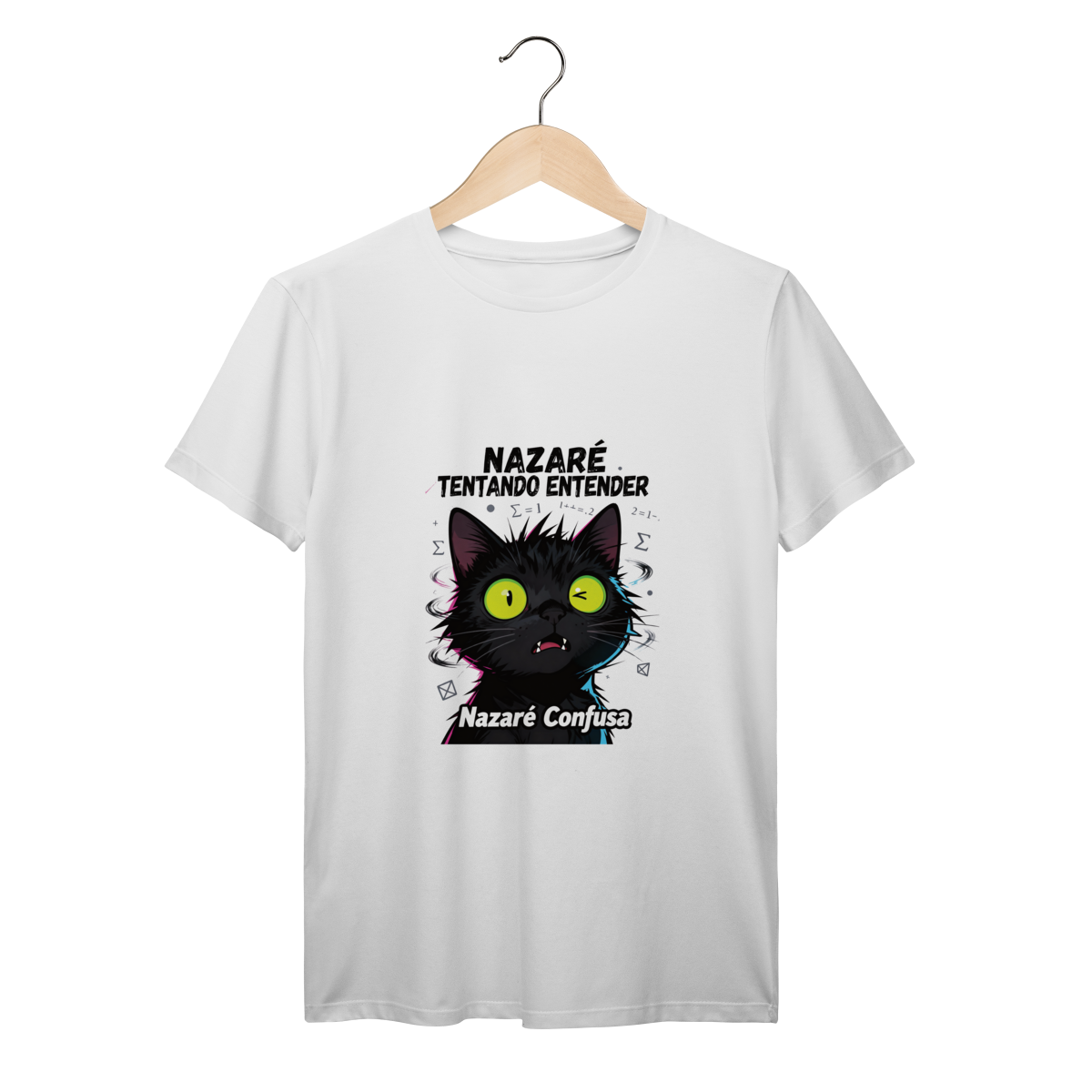 T-Shirt - - Quando a matemática (ou a vida) não faz sentido nenhum! - Gato preto com cara de confuso total - Inspirada no meme brasileiro icônico - Perfeita pra quem tem zero neurônios funcionando - Várias cores disponíveis!  É você na vida? Então es