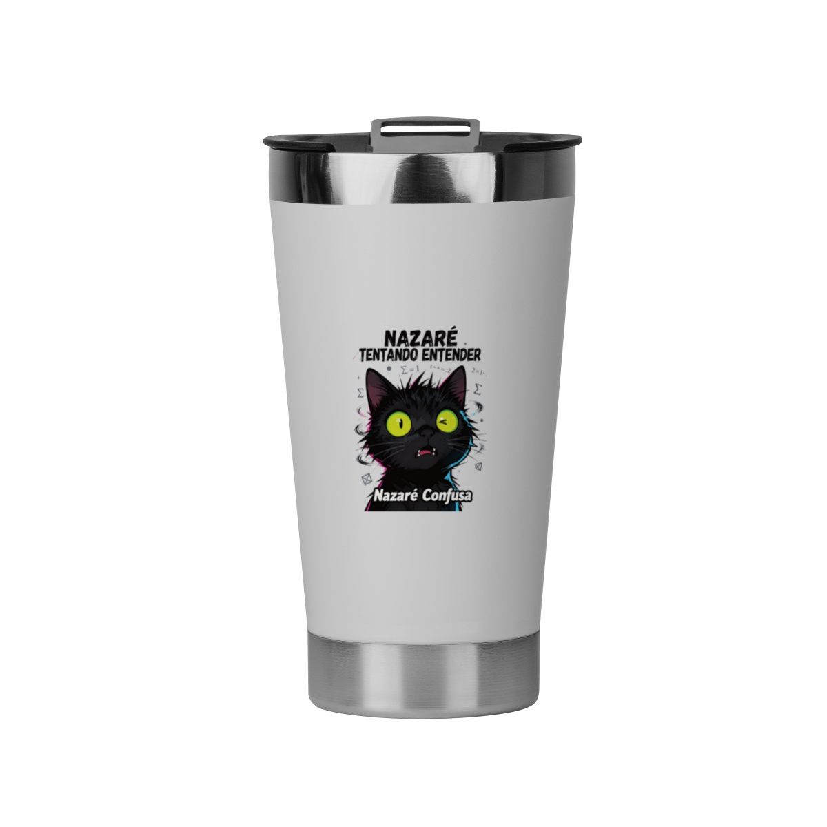 Copo Térmico - NAZARÉ TENTANDO ENTENDER - GATO PRETO CONFUSO