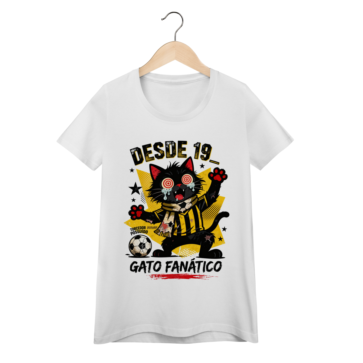 Camiseta Torcedor Possuído - Gato Fanático Futebol Retrô