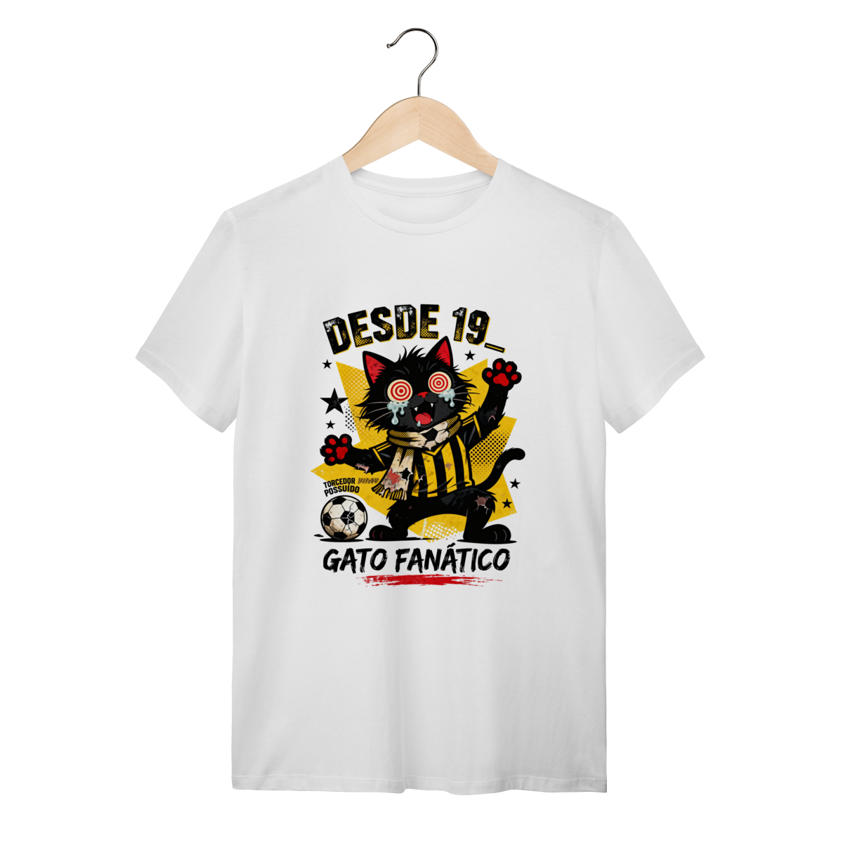 Camiseta Torcedor Possuído - Gato Fanático Futebol Retrô