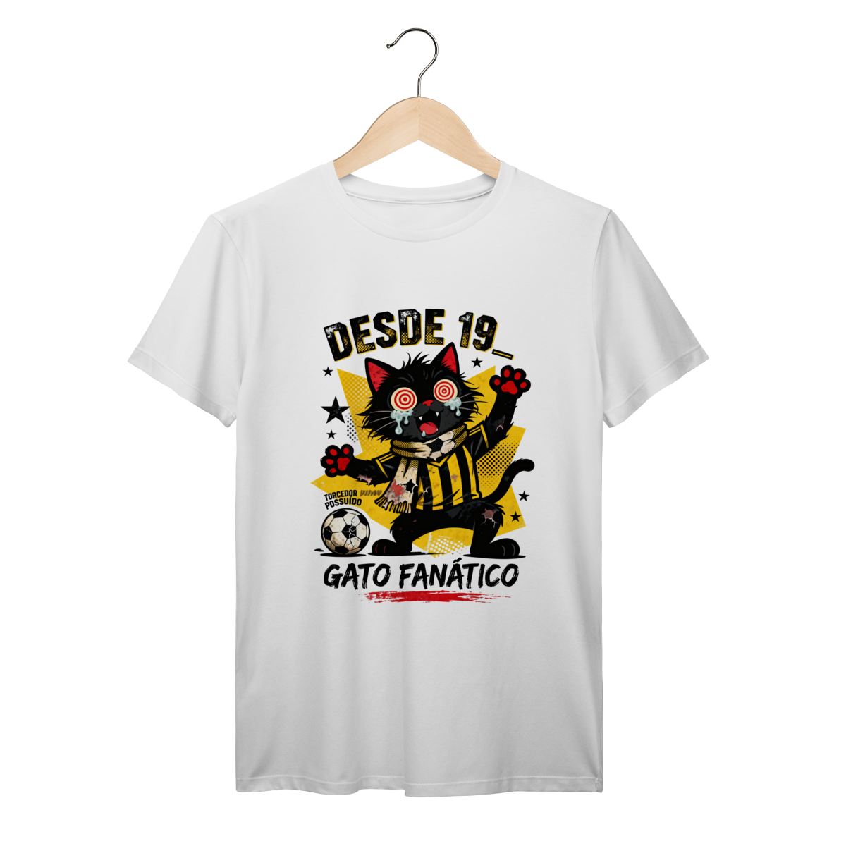 Camiseta Torcedor Possuído - Gato Fanático Futebol Retrô