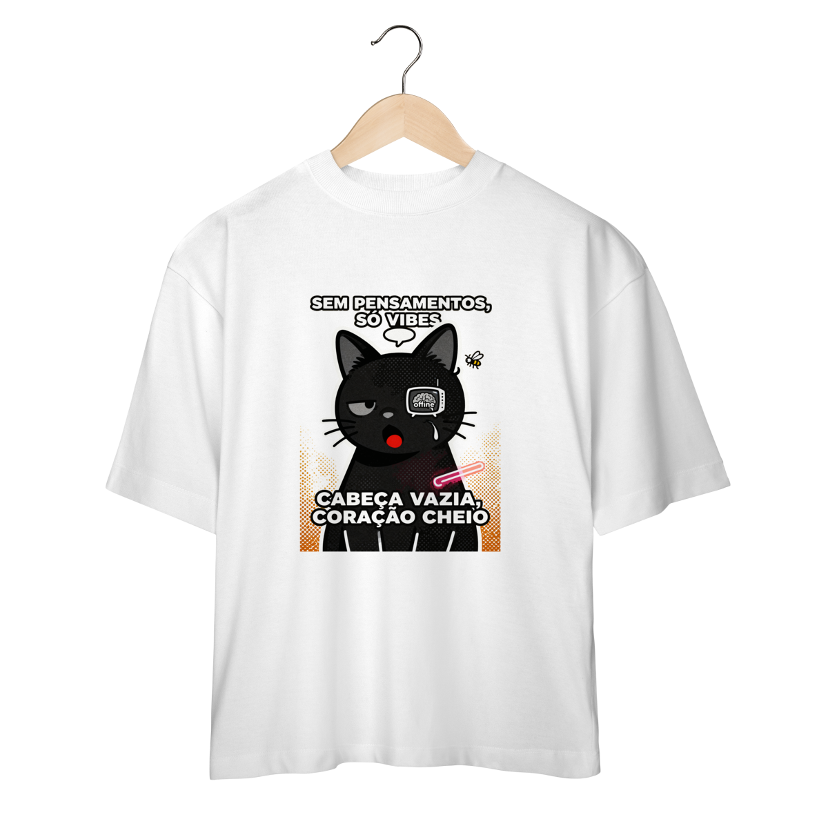 Camiseta Sem Pensamentos Só Vibes Gato Braindead Gen Z