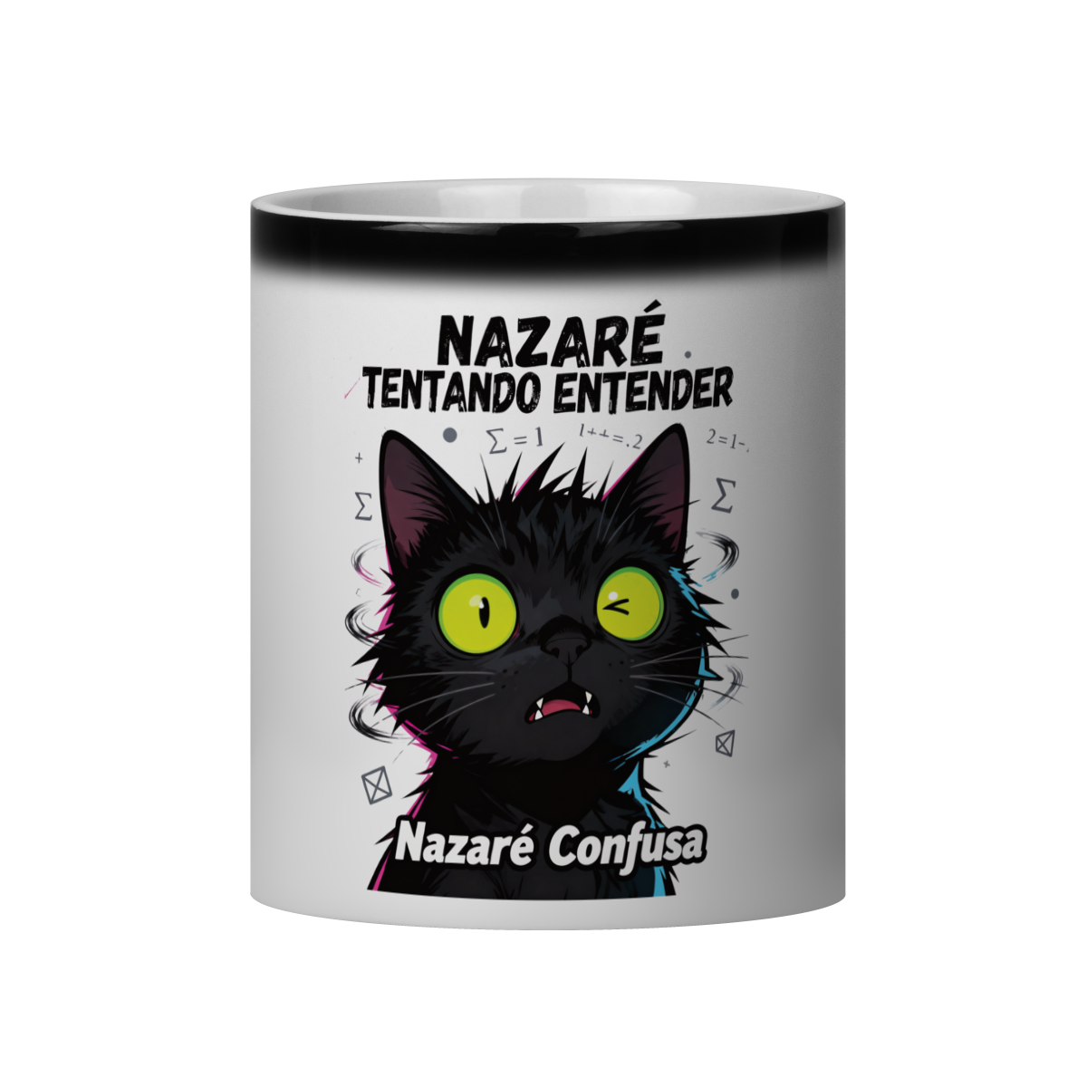 Caneca Mágica - NAZARÉ TENTANDO ENTENDER - GATO PRETO CONFUSO