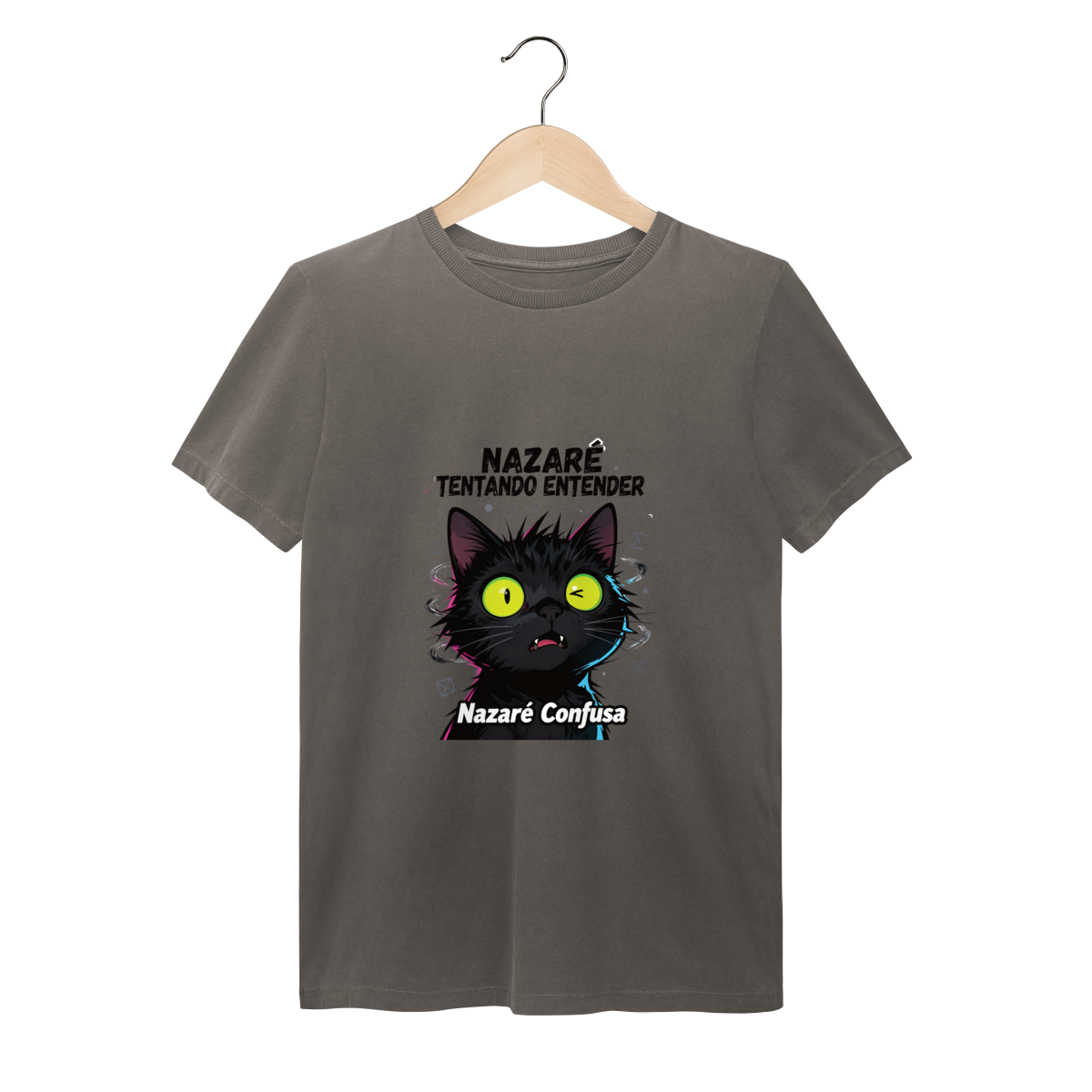 T-Shirt Estonada - NAZARÉ TENTANDO ENTENDER - GATO PRETO CONFUSO
