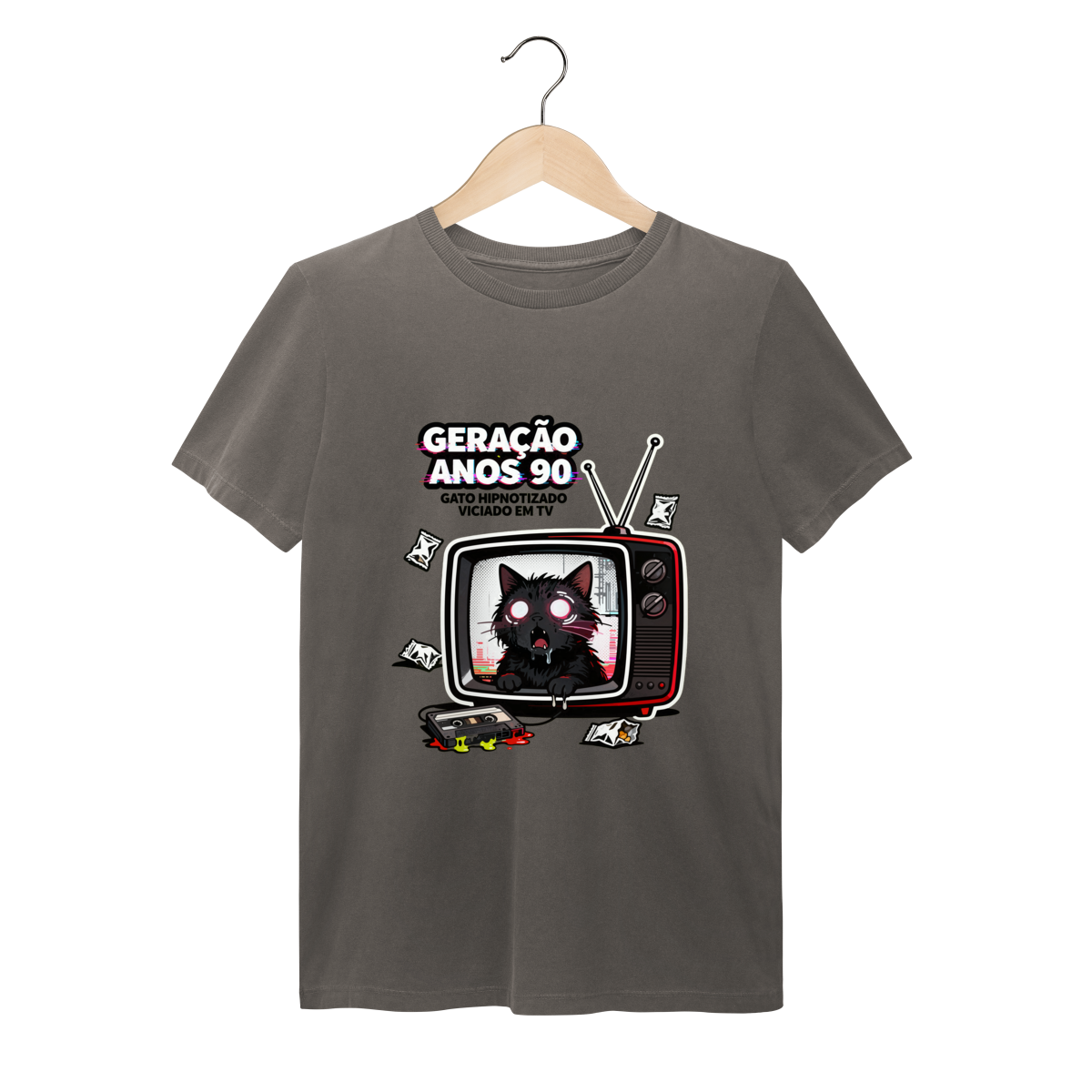 Camiseta Geração Anos 90 Gato Hipnotizado TV Nostalgia Retrô