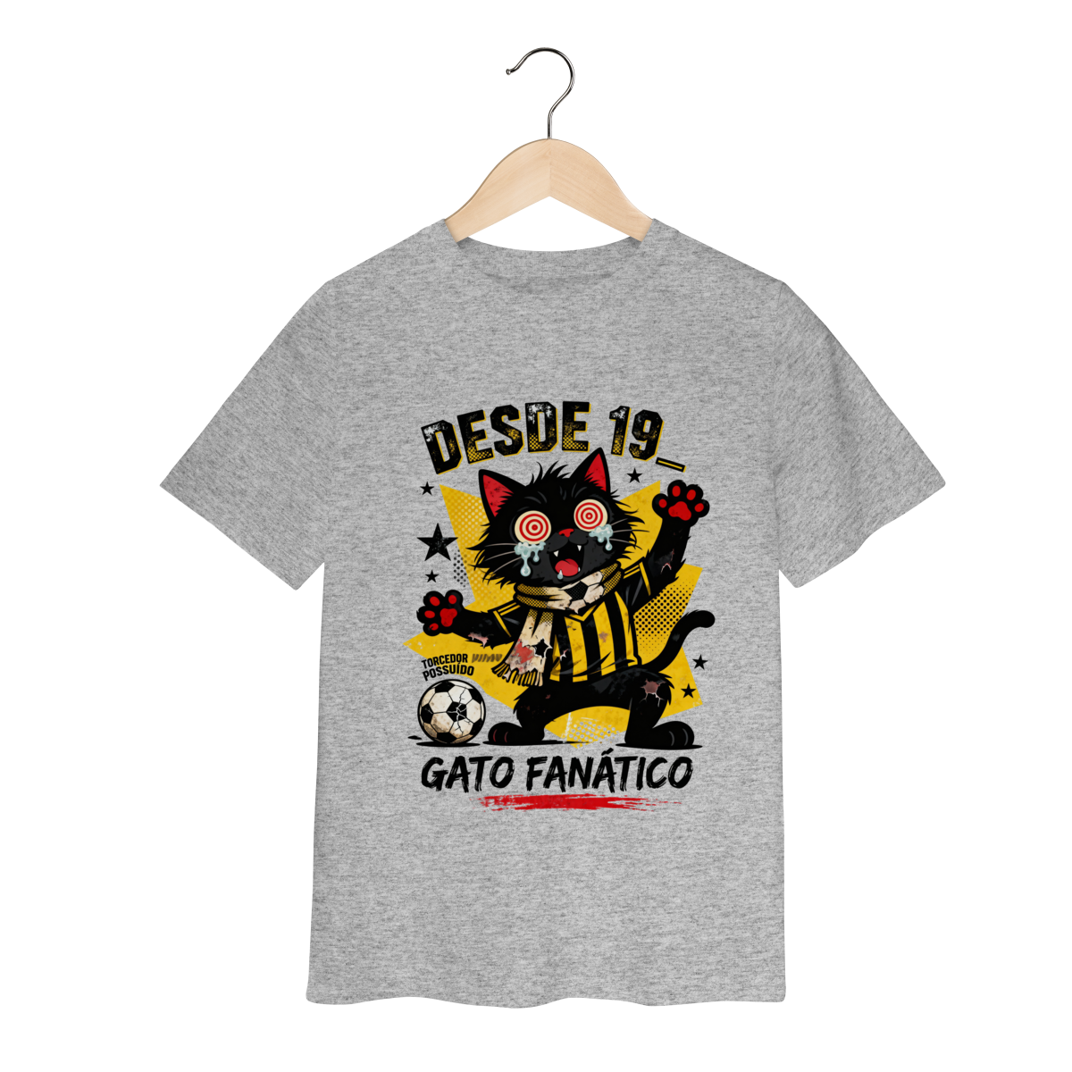 Camiseta Torcedor Possuído - Gato Fanático Futebol Retrô