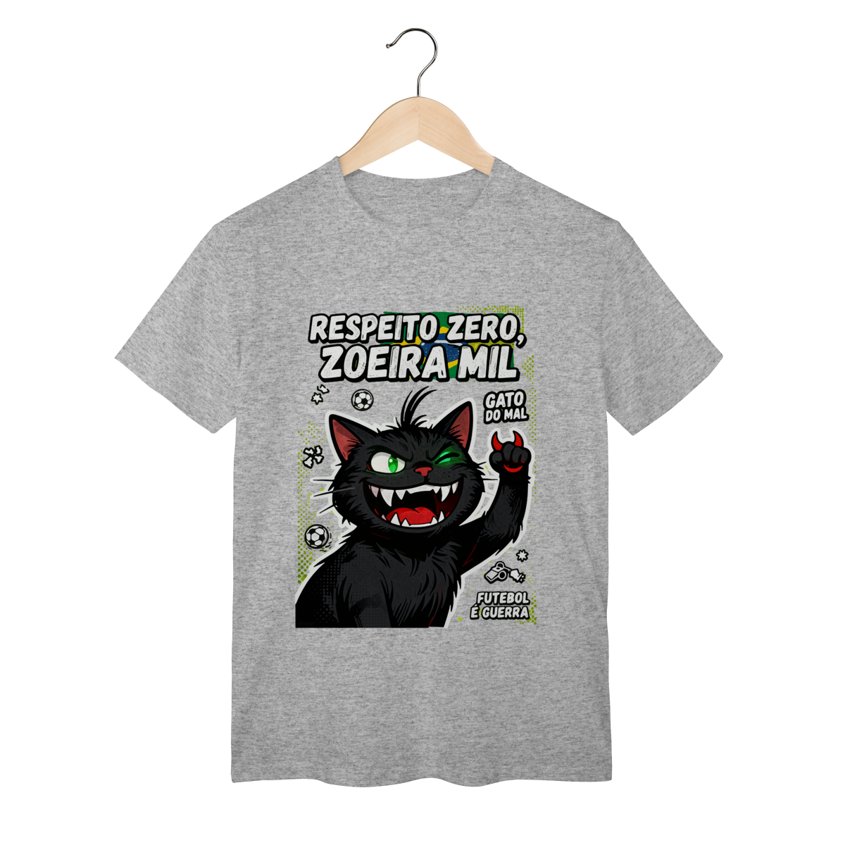 Camiseta Respeito Zero Zoeira Mil Gato do Mal Futebol