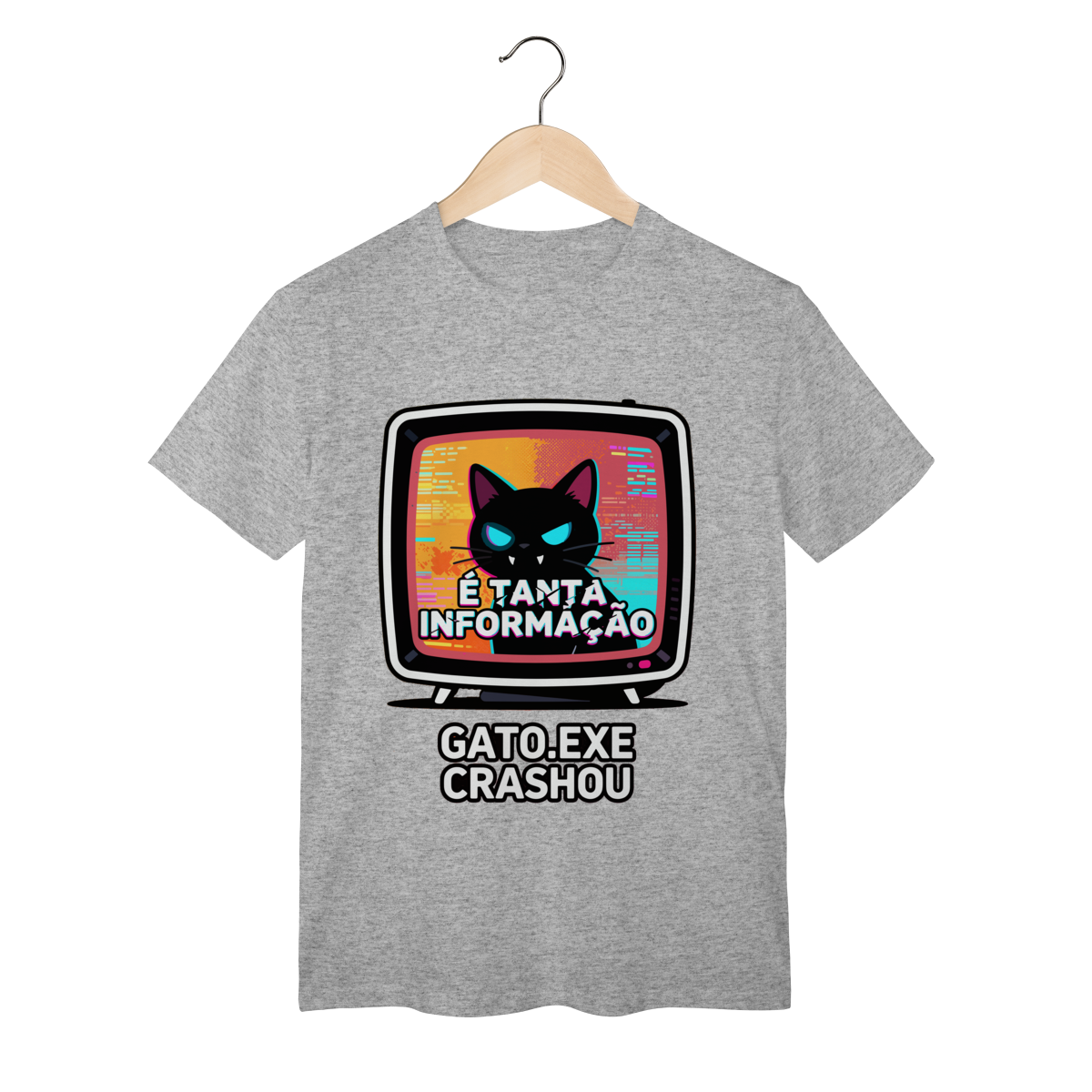 Camiseta É Tanta Informação Gato.exe Crashou Digital Demon Dicavalli Meme