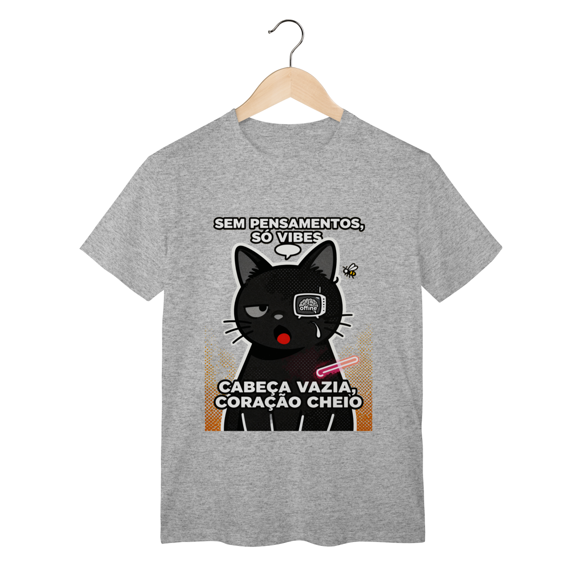 Camiseta Sem Pensamentos Só Vibes Gato Braindead Gen Z