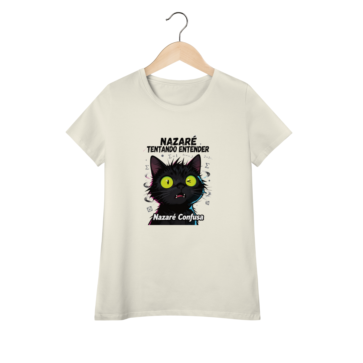 Camisa Baby Long - NAZARÉ TENTANDO ENTENDER - GATO PRETO CONFUSO