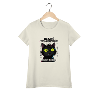Camisa Baby Long - NAZARÉ TENTANDO ENTENDER - GATO PRETO CONFUSO
