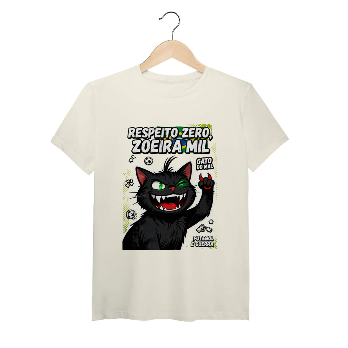 Camiseta Respeito Zero Zoeira Mil Gato do Mal Futebol