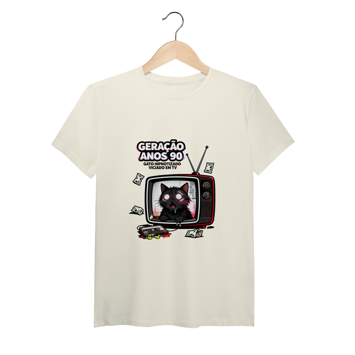 Camiseta Geração Anos 90 Gato Hipnotizado TV Nostalgia Retrô