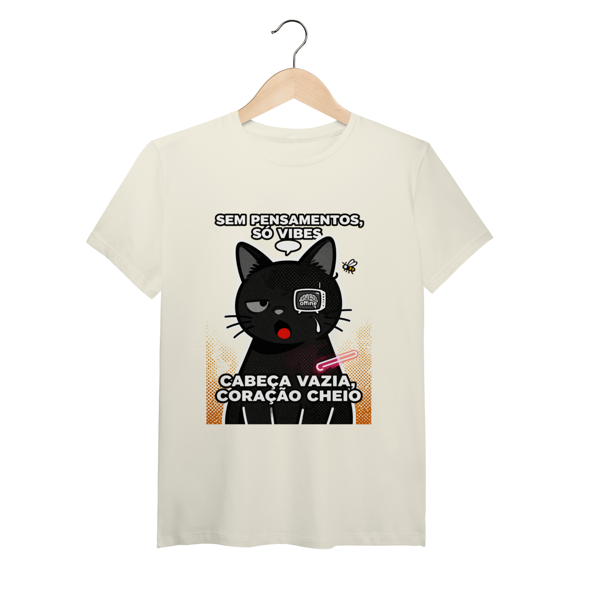 Camiseta Sem Pensamentos Só Vibes Gato Braindead Gen Z