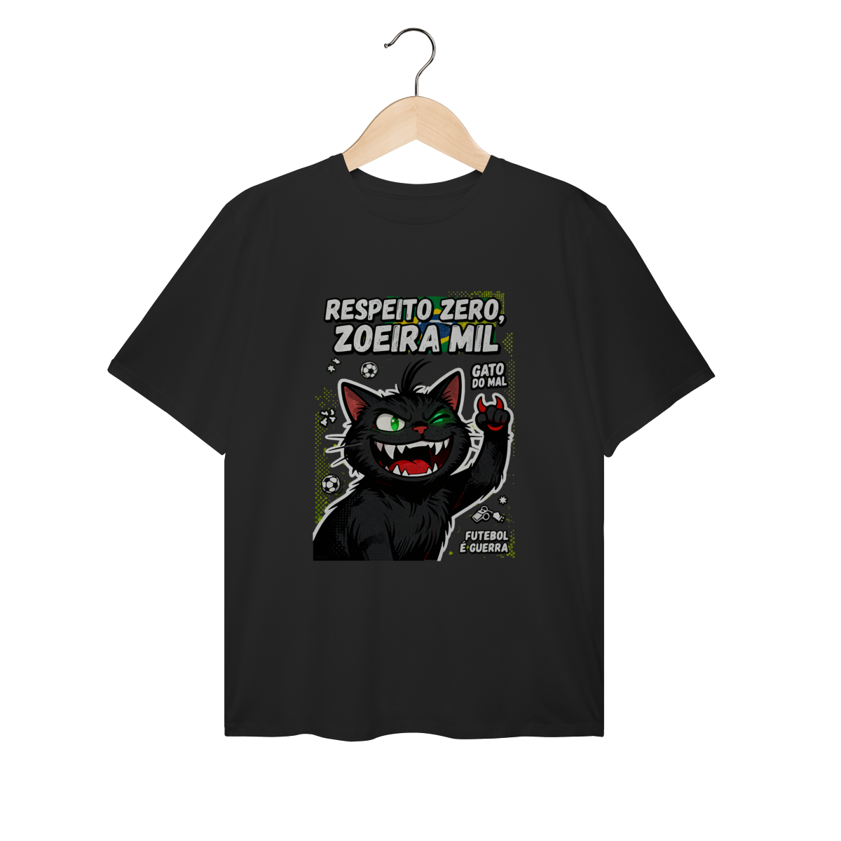 Camiseta Respeito Zero Zoeira Mil Gato do Mal Futebol