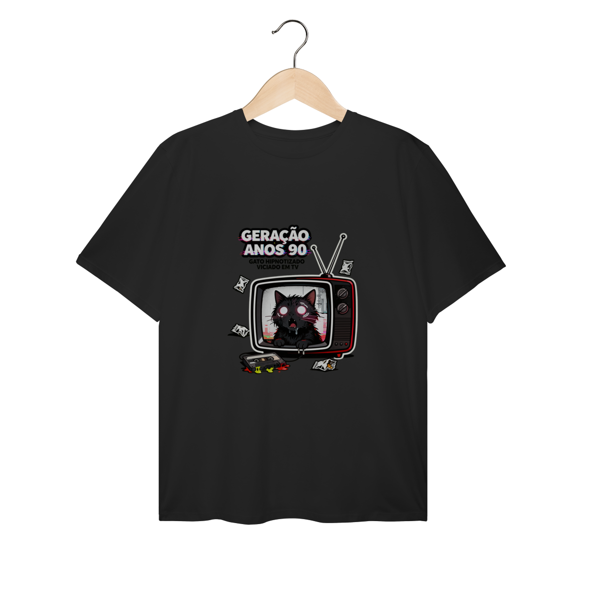 Camiseta Geração Anos 90 Gato Hipnotizado TV Nostalgia Retrô