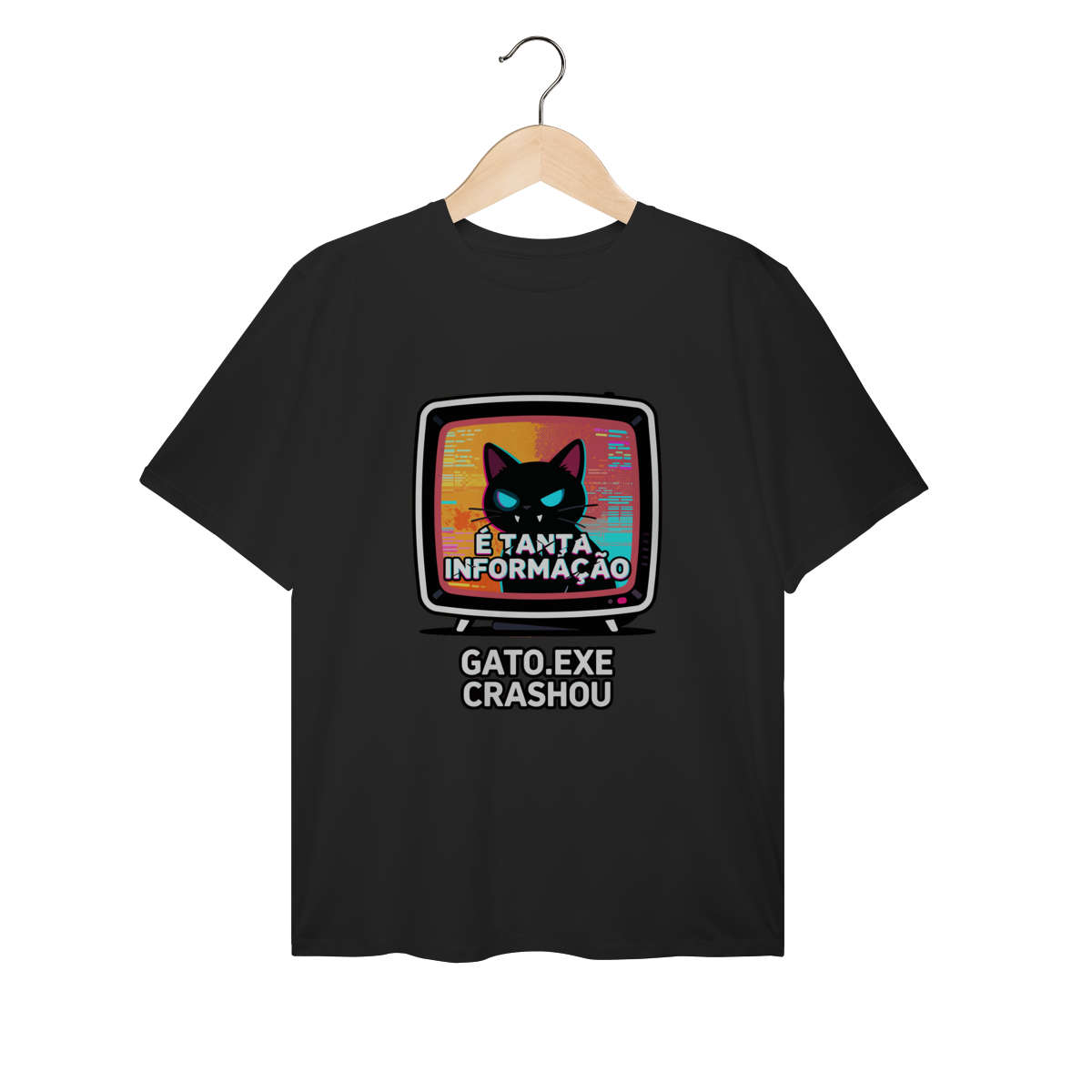 Camiseta É Tanta Informação Gato.exe Crashou Digital Demon Dicavalli Meme