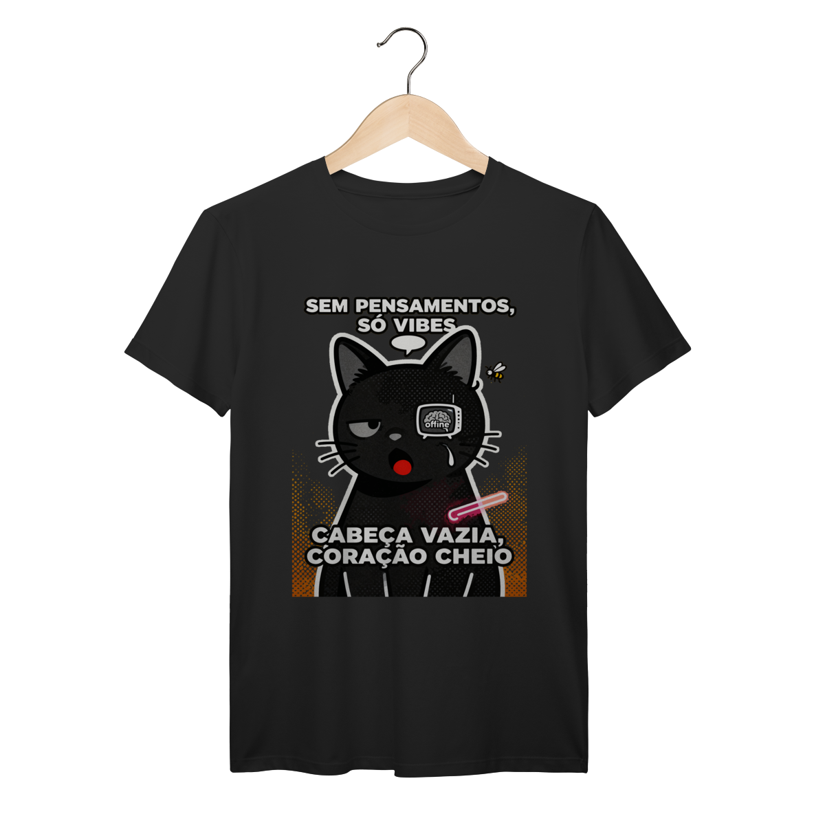 Camiseta Sem Pensamentos Só Vibes Gato Braindead Gen Z