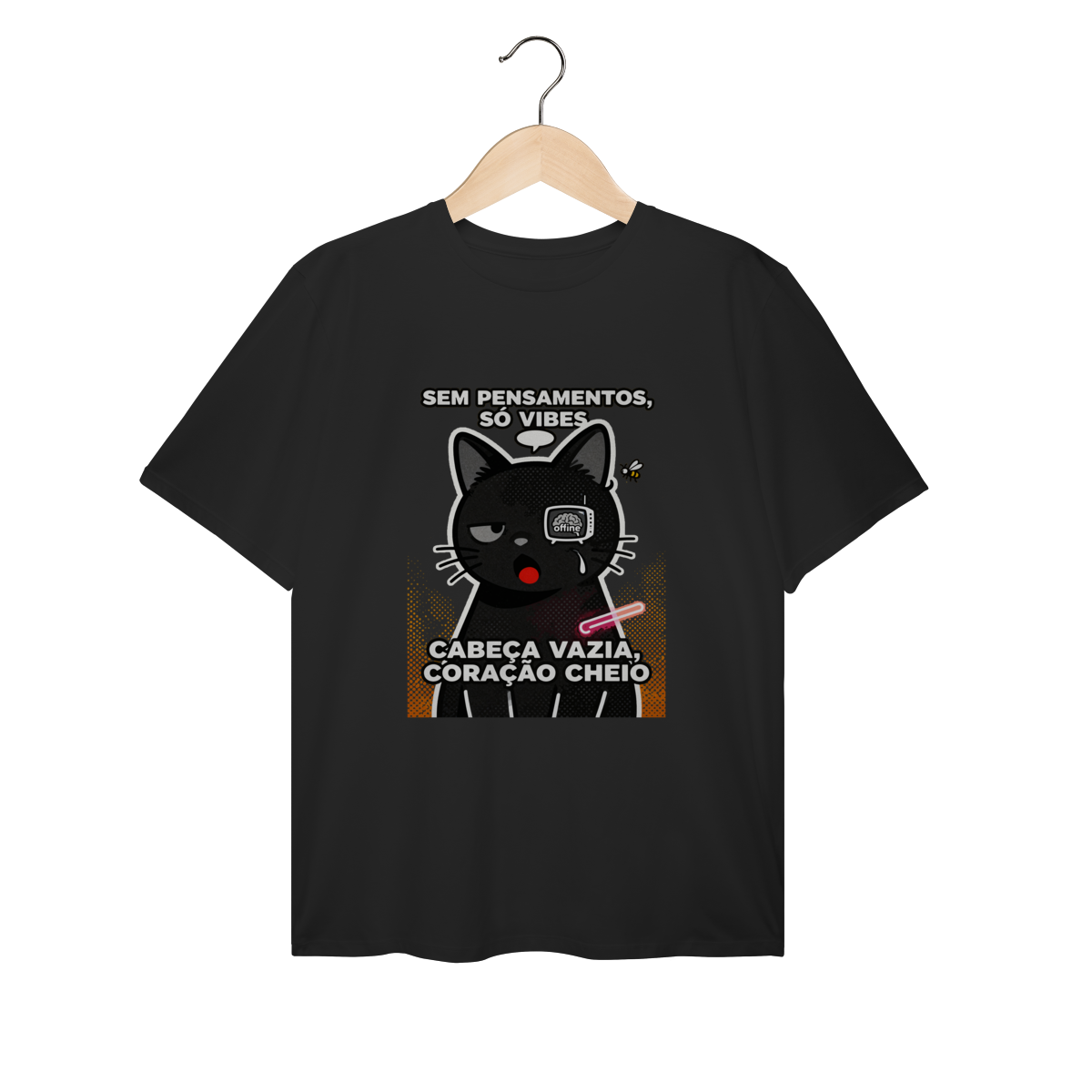 Camiseta Sem Pensamentos Só Vibes Gato Braindead Gen Z