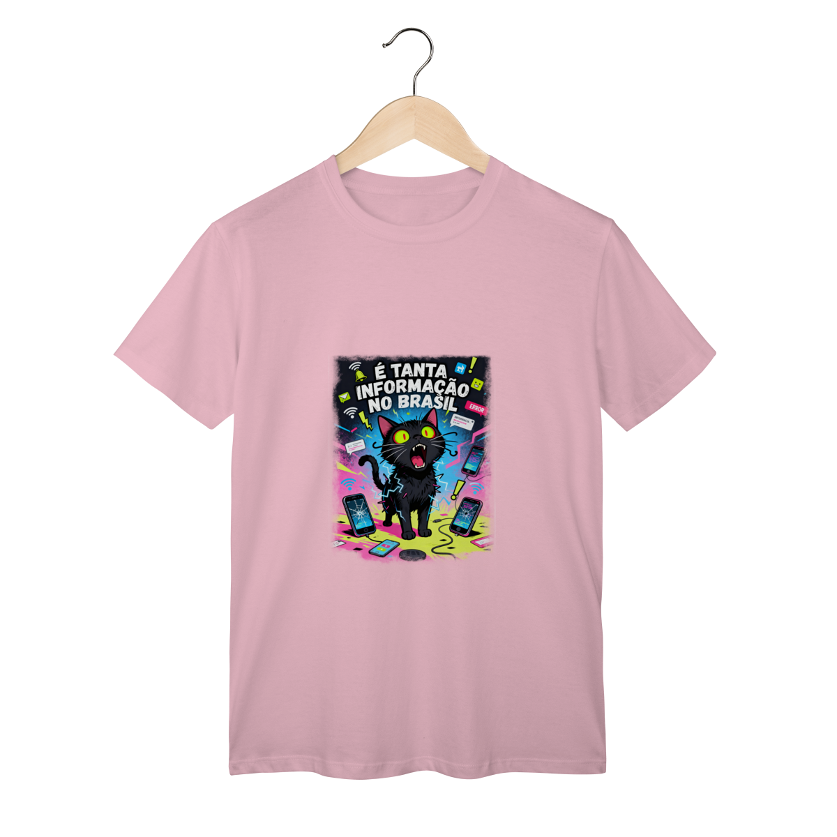 Camiseta E Tanta Informação no Brasil - Gato Preto Surtado Meme