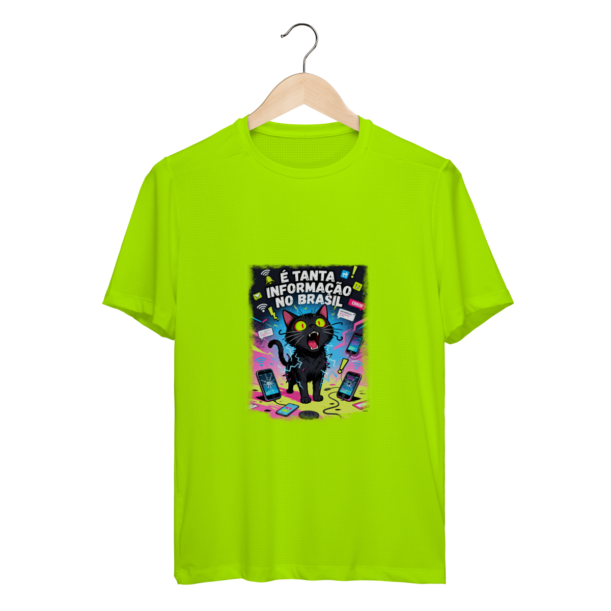 Camiseta É Tanta Informação no Brasil - Gato Preto Surtado Meme
