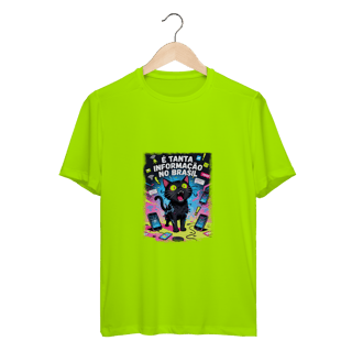 Camiseta É Tanta Informação no Brasil - Gato Preto Surtado Meme