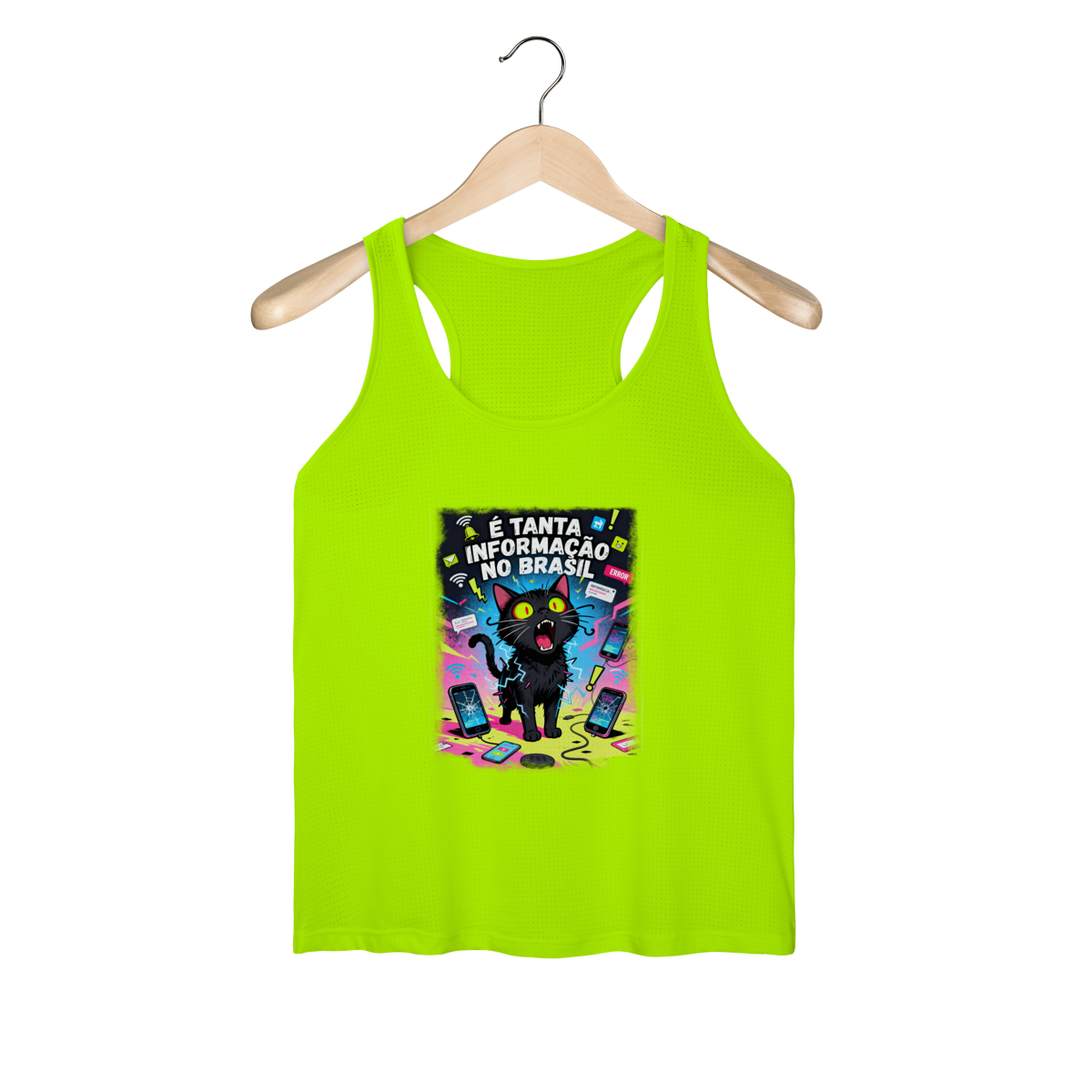 Camiseta É Tanta Informação no Brasil - Gato Preto Surtado Meme