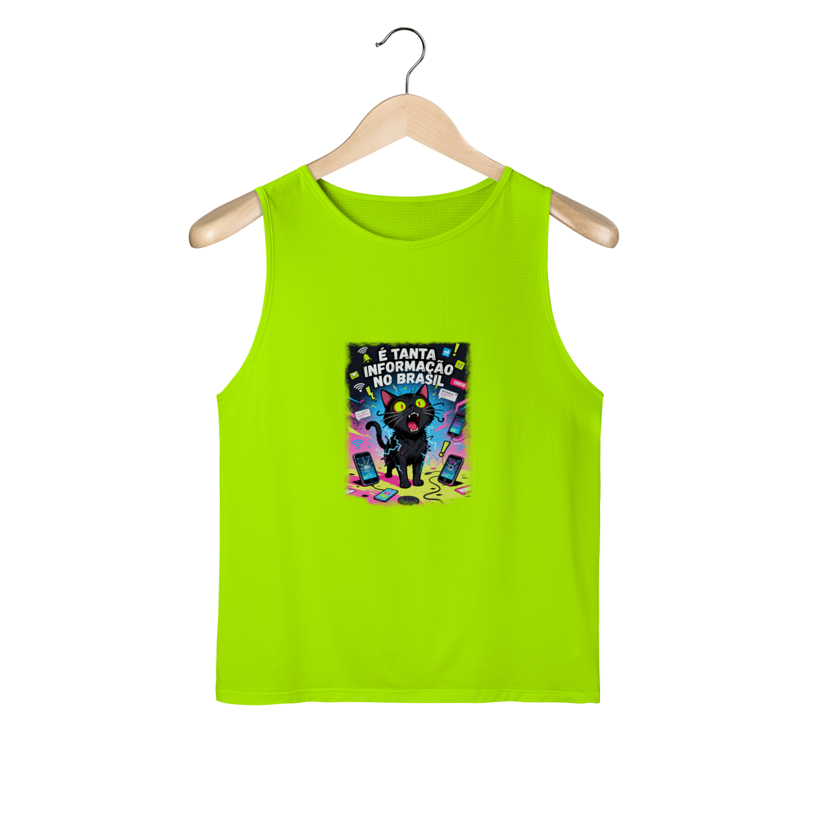 Camiseta É Tanta Informação no Brasil - Gato Preto Surtado Meme