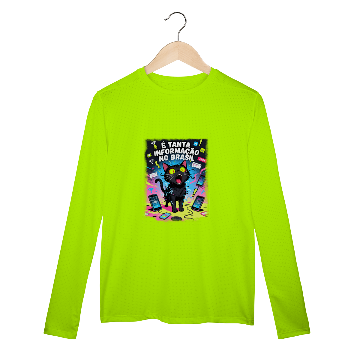 Camiseta É Tanta Informação no Brasil - Gato Preto Surtado Meme