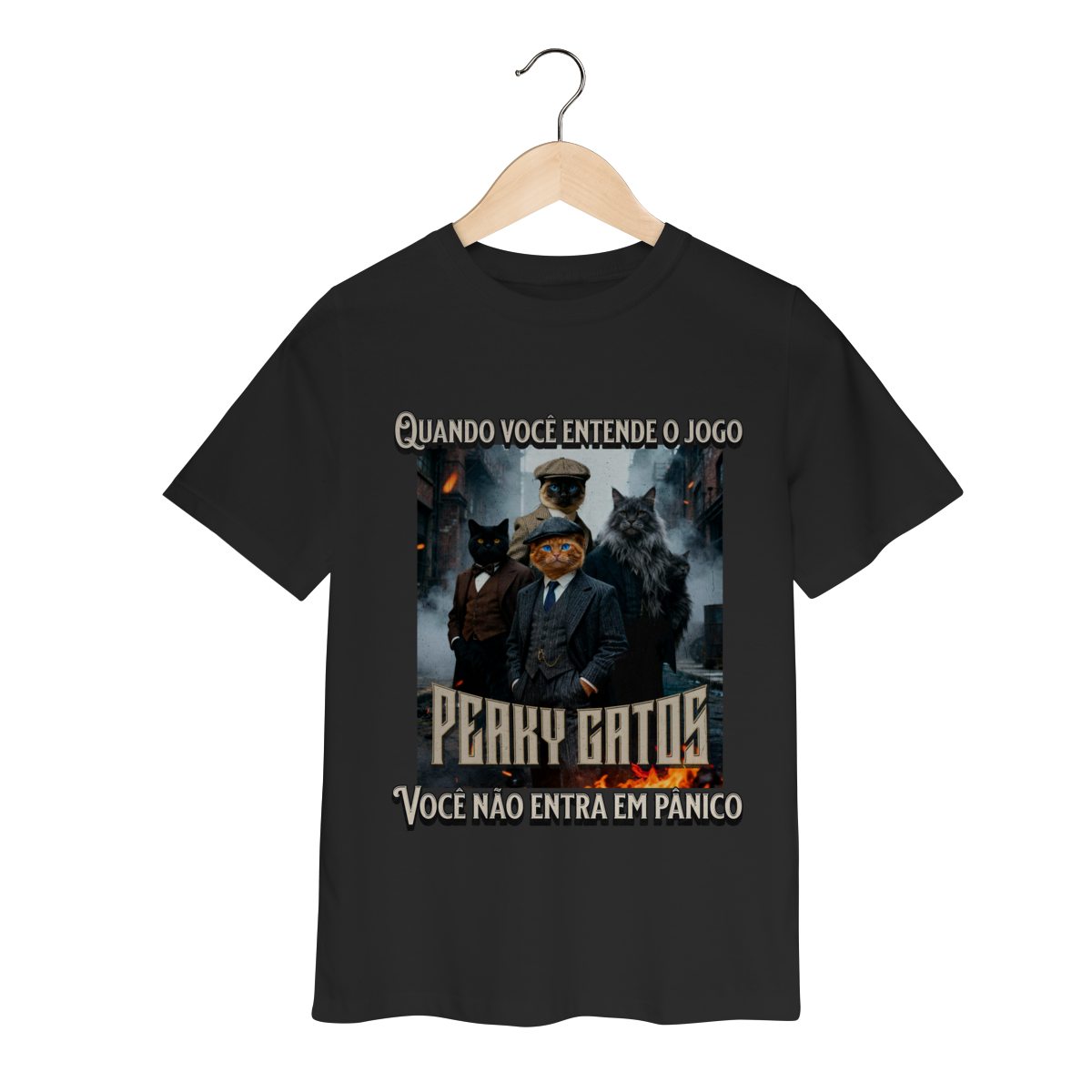 Nome do produto: Camiseta Infantil - Peaky Gatos