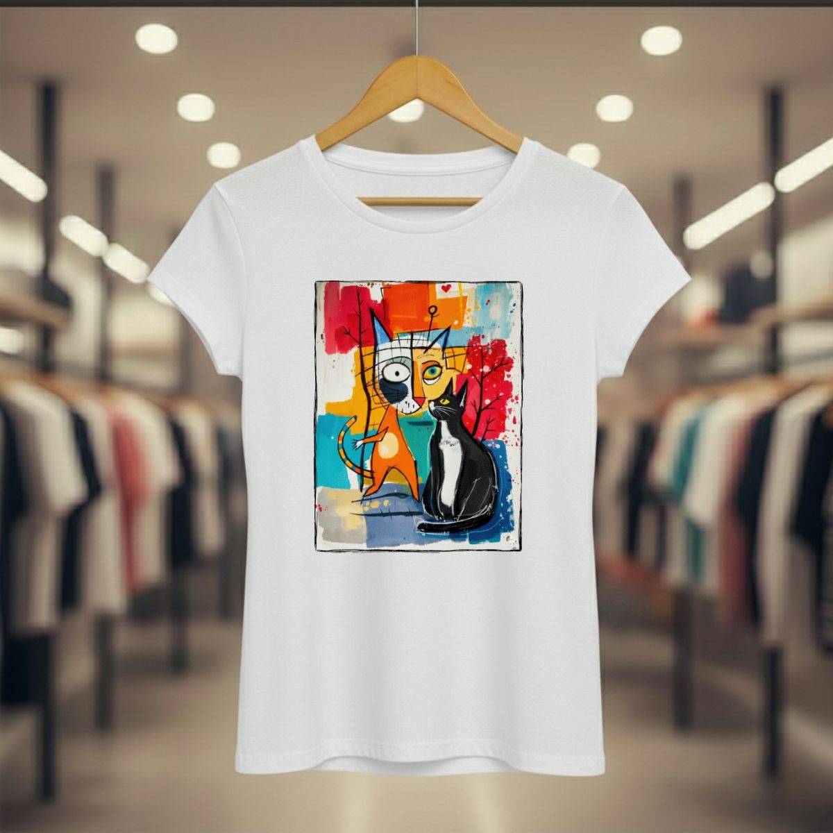 Camiseta Baby Long Quality - Cubismo Felino Abstract Cats (Algodão 30.1)