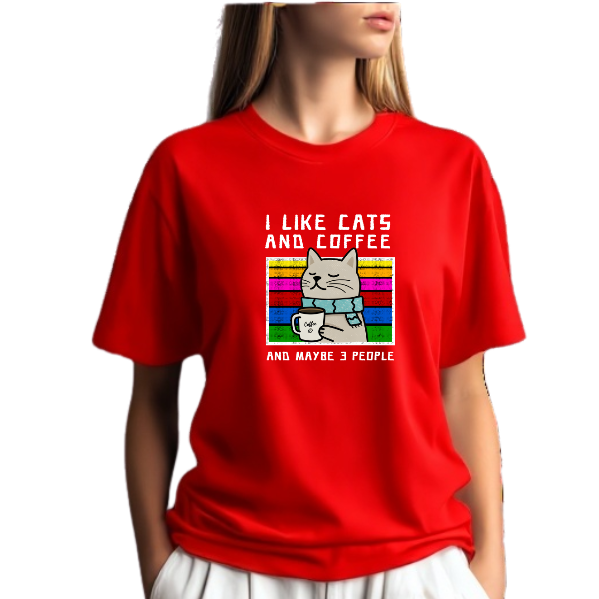 Camiseta Vermelha Gato E Café - Presente Cat Lover 30.1
