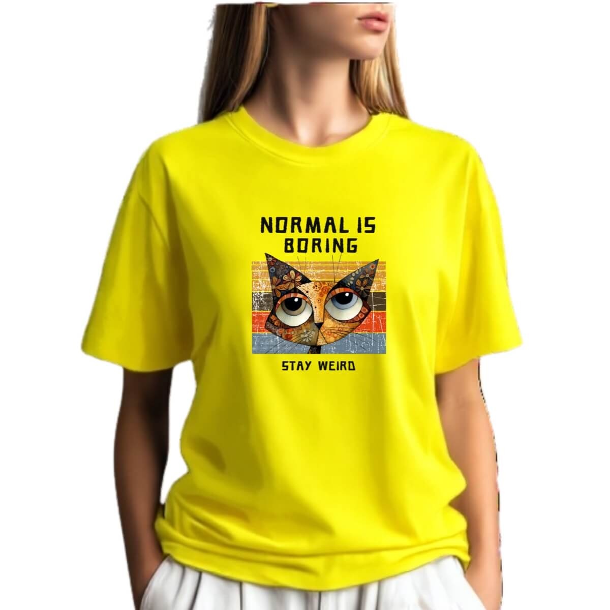 Camiseta Amarela Gato Normal Is Boring - Algodão 30.1