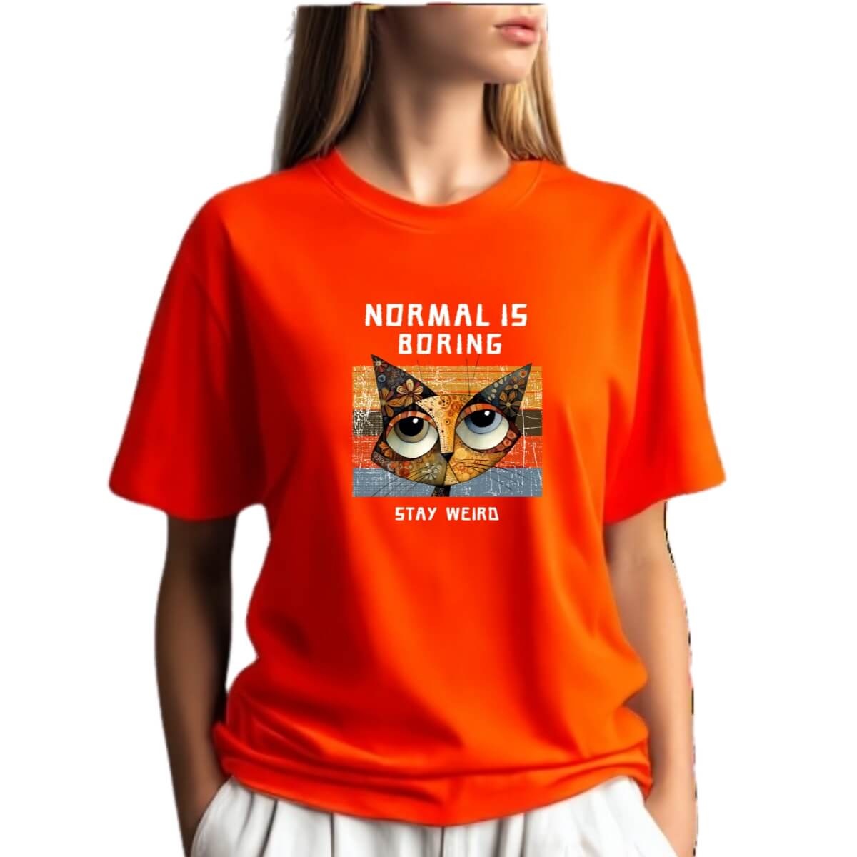 Camiseta Laranja Gato Stay Weird - Estampa Criativa