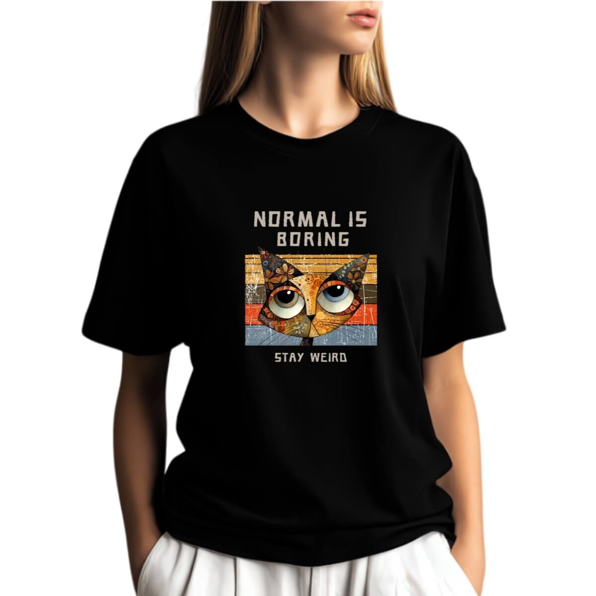 Camiseta Preta Gato Normal Is Boring - Malha Quality